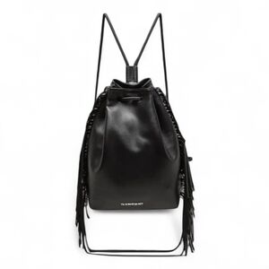Victoria's Secret Black Vegan Leather Fringe Drawstring Backpack
